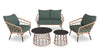 Kort & Co. Panama 5-Piece Outdoor Patio Set with Loveseat, 2 Chairs & Large & Small Tables - Hand-Woven Resin Wicker, UV & Weather Resistant - Natrual/Green