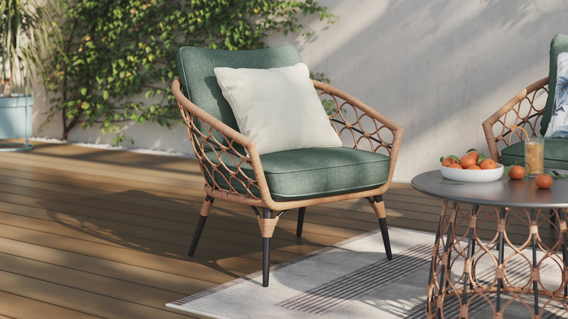 Kort & Co. Panama 5-Piece Outdoor Patio Set with Loveseat, 2 Chairs & Large & Small Tables - Hand-Woven Resin Wicker, UV & Weather Resistant - Natrual/Green