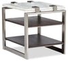 Paradox 22\" Modern End Table with Shelf - White Marble Top with Brushed Platinum Frame