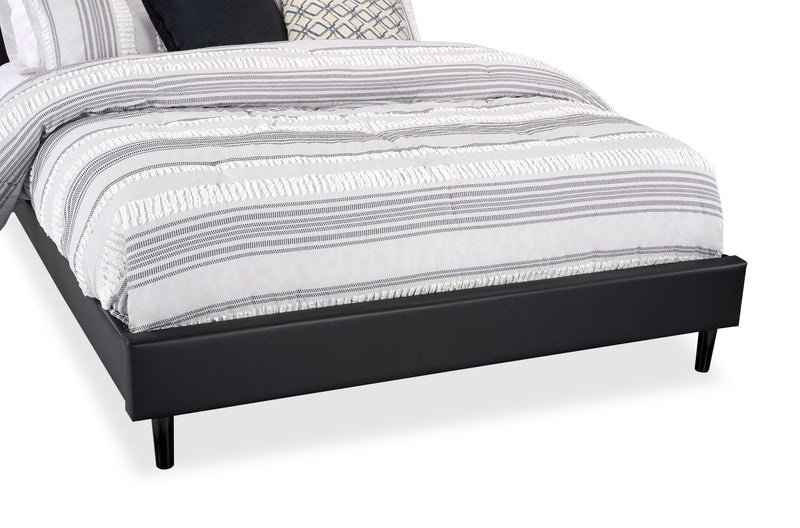 Paseo Platform Bed in Black Vegan-Leather Fabric - Queen Size
