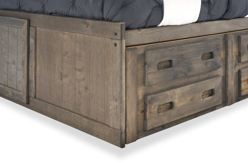 Piper Storage Bed with Bookcase Headboard for Kids, Solid Pine, Driftwood Grey - Full Size