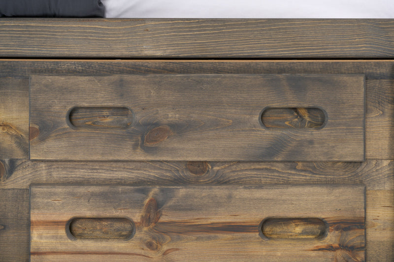 Piper Storage Bed with Bookcase Headboard for Kids, Solid Pine, Driftwood Grey - Full Size