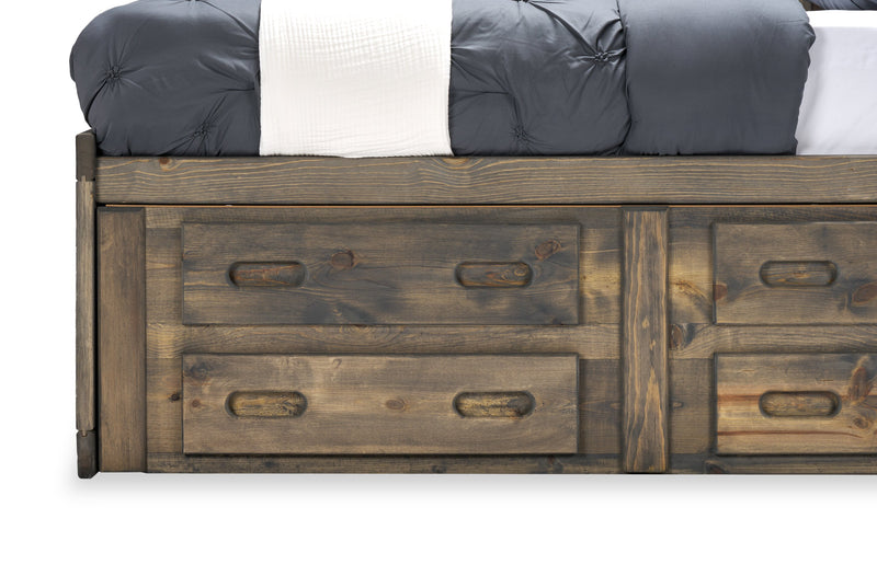 Piper Storage Bed with Bookcase Headboard for Kids, Solid Pine, Driftwood Grey - Full Size