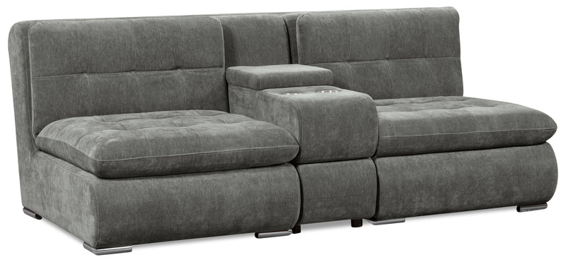 Scott Living Plaza Modular 3-Piece Fabric Sectional with Storage Console and Dual Cupholders - Grey