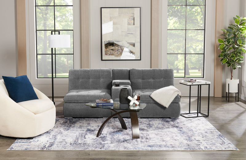 Scott Living Plaza Modular 3-Piece Fabric Sectional with Storage Console and Dual Cupholders - Grey