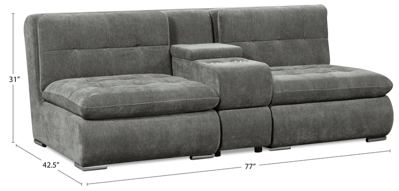 Scott Living Plaza Modular 3-Piece Fabric Sectional with Storage Console and Dual Cupholders - Grey