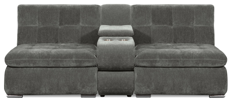 Scott Living Plaza Modular 3-Piece Fabric Sectional with Storage Console and Dual Cupholders - Grey