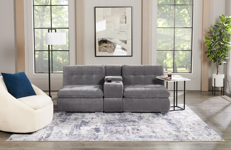 Scott Living Plaza Modular 3-Piece Fabric Sectional with Storage Console and Dual Cupholders - Grey