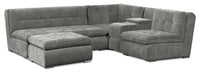 Scott Living Plaza Modular 5-Piece Grey Fabric Sectional with Storage Console, Dual Cupholders and Ottoman 