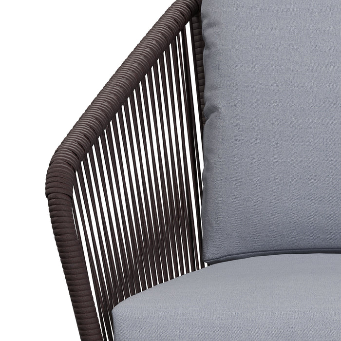 Porto 4-Piece Outdoor Patio Conversation Set with Loveseat, 2 Chairs & Coffee Table - Rope-like Wicker & Metal, UV & Weather Resistant - Black/Grey