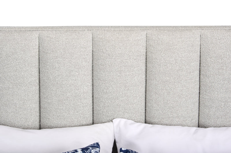 Kort & Co. Rain Upholstered Platform Bed in Light Grey Fabric, Tufted - Queen Size