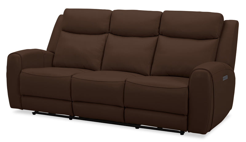 Reign 87\" Top-Grain Genuine Leather Power Reclining Sofa with USB Ports - Silverado Chocolate Brown