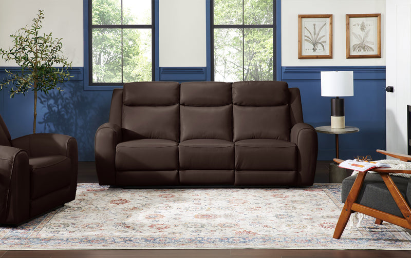 Reign 87\" Top-Grain Genuine Leather Power Reclining Sofa with USB Ports - Silverado Chocolate Brown