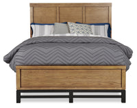 Scott Living Reno Panel Bed with Headboard & Frame, Wooden, Natural Brown - Queen Size 