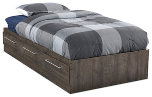 Riley Mates Bed with 3-Drawer Storage for Kids, Made in Canada, Grey - Twin Size