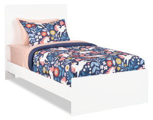 Riley Panel Bed with Headboard & Frame for Kids, Made in Canada, White - Twin Size