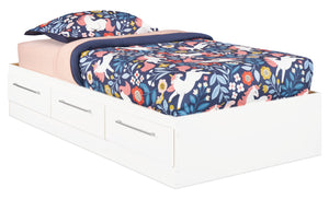 Riley Mates Bed with 3-Drawer Storage for Kids, Made in Canada, White - Twin Size