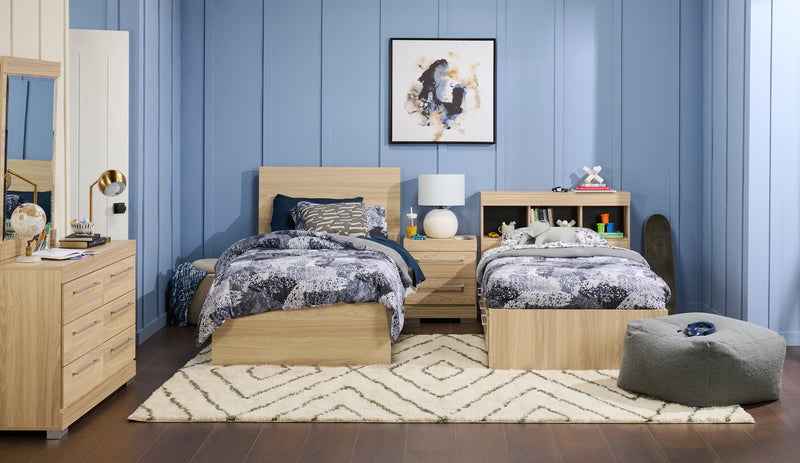 Riley Mates Bed with Bookcase Headboard Set for Kids, Made in Canada, Natural - Twin Size
