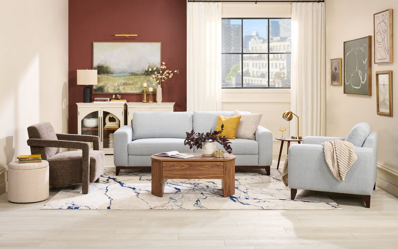 River 87\" Linen-Look Fabric Sofa with Wood Base and Legs - Grey