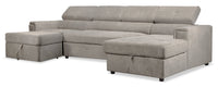 Savvy 3-Piece Linen-Look Fabric Sleeper Sectional with Two Chaises - Grey  