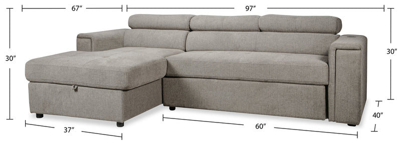 Savvy 2-Piece Linen-Look Fabric Left-Hand Sectional - Grey