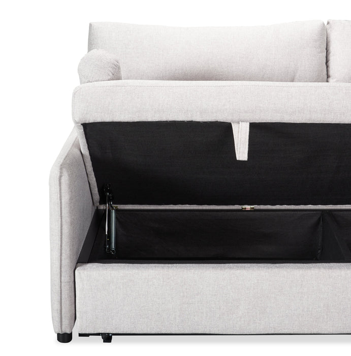Shadow 82.5\" Linen-Look Fabric Sleeper Sofa with Storage and Two Armrest Pillows - Grey