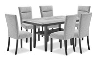 Libra 7pc Dining Set with Table & 6 Chairs, Marble-Look Top, 60