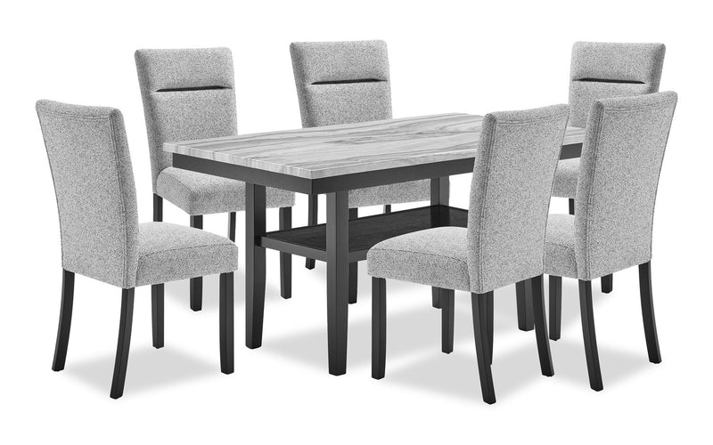 Libra 7pc Dining Set with Table & 6 Chairs, Marble-Look Top, 60\"W - Black/Grey