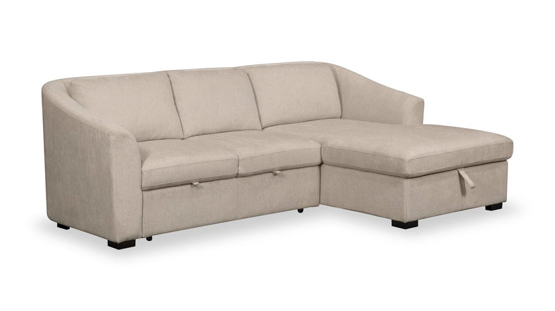 Envy 2-Piece Right-Facing Chenille Fabric Sleeper Sectional with Storage Chaise - Almond Beige