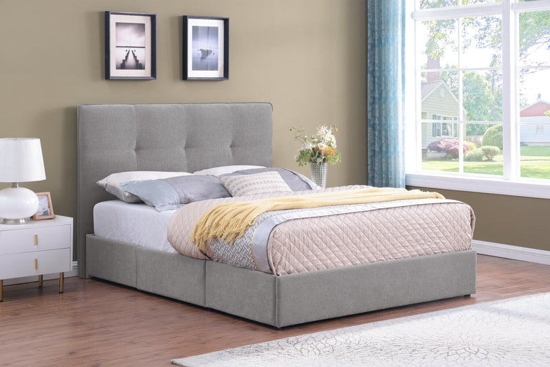 Amos Upholstered Storage Bed in Grey Fabric with Tufted Headboard & 3 Built-in Drawers - King Size
