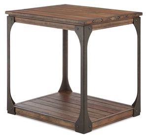 Albany 20” Industrial Pine End Table with Shelf - Bourbon