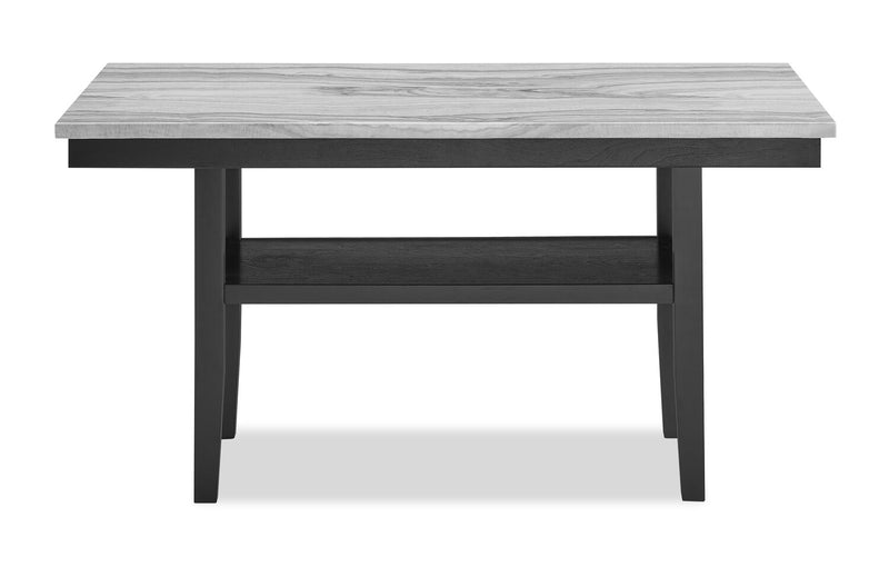 Libra Dining Table with Marble-Look Top & Storage Shelf, 60\"W- Black/Grey