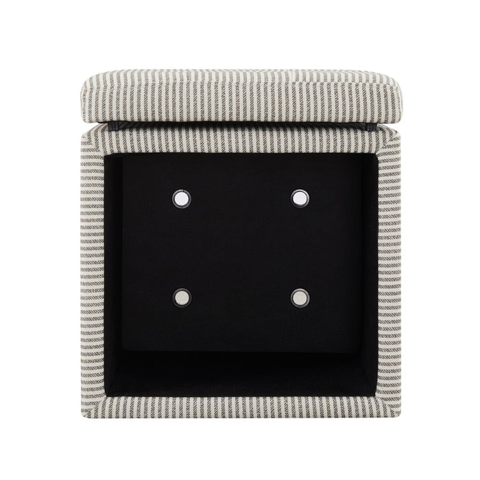 Yukon 17\" Square Storage Fabric Ottoman - Grey Striped