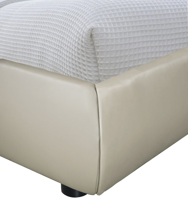 Luka Upholstered Platform Bed in Taupe Vegan-Leather Fabric, Modern - Full Size