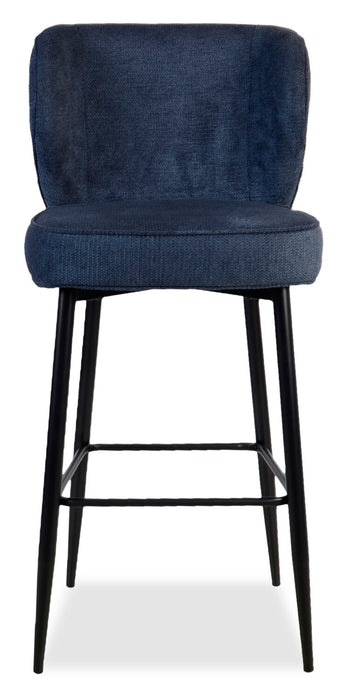 Sara Counter-Height Stool with Velvet-Like Fabric, 26\"H, Metal – Blue