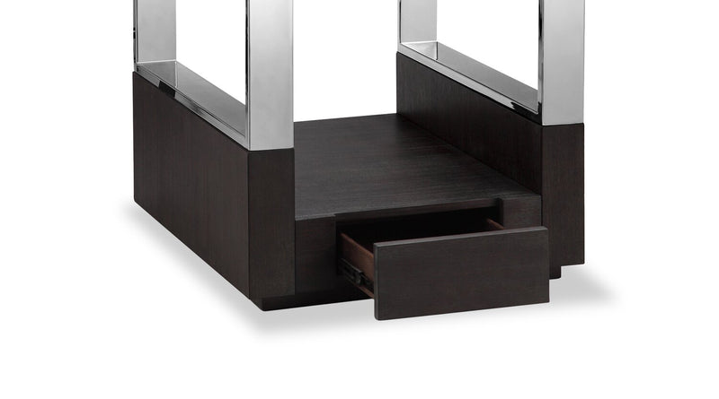 Perrin 24\" Modern Glass Top End Table with Storage and Shelf - Graphite