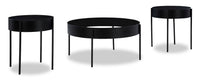 Moira 36” Modern 3-Pack Round Coffee + 2 End Tables - Black 