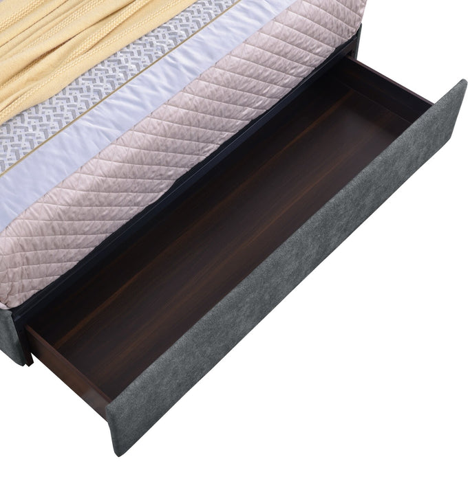 Amos Upholstered Storage Bed in Charcoal Fabric with Tufted Headboard & 3 Built-in Drawers - King Size