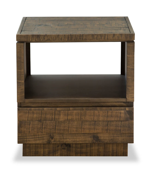 Elm 22” Rustic Pine End Table with Storage - Brown