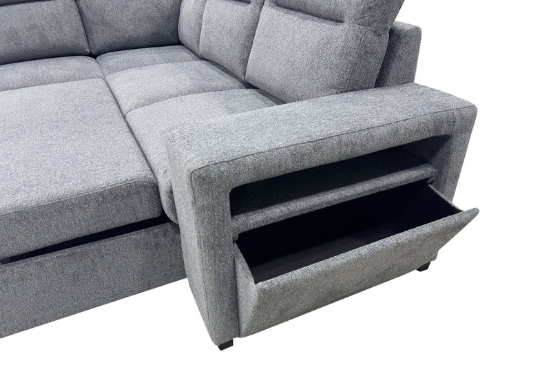 Coast 3-Piece Left-Facing Fabric Sleeper Sectional with Storage and Ottoman - Smoke