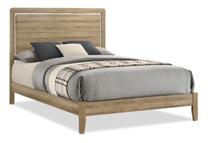 Sable 5pc Bedroom Set with Bed, Dresser & Mirror, Light Brown - Queen Size