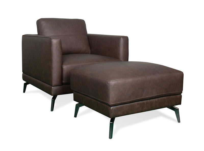 Melrose 31\" Top-Grain Genuine Leather Ottoman with Metal Legs - Dark Brown