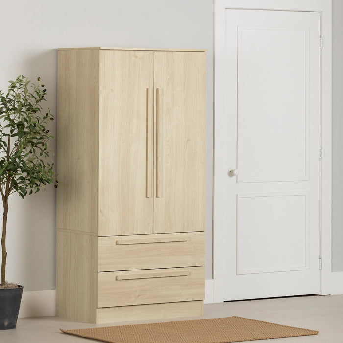 Alex Bedroom 2-Drawer Chest with Storage Cabinet, 33\"W x 68.5\"H - Natural