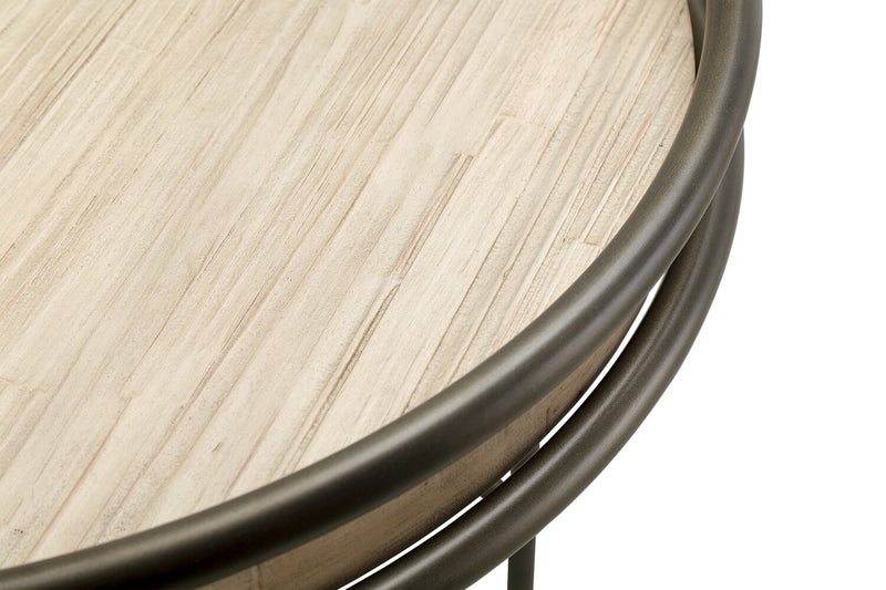 Saxon 24\" Modern Round Nesting End Tables - Natural and Vintage Nickel