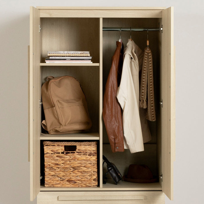 Alex Bedroom 2-Drawer Chest with Storage Cabinet, 33\"W x 68.5\"H - Natural