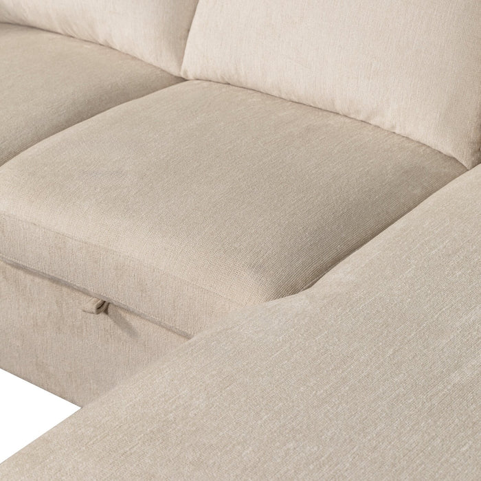 Envy 2-Piece Right-Facing Chenille Fabric Sleeper Sectional with Storage Chaise - Almond Beige
