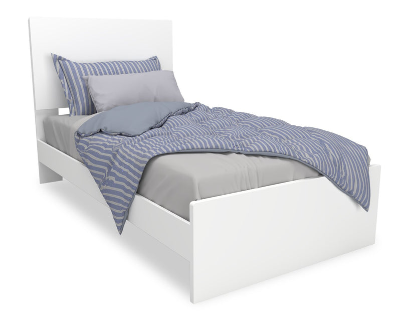 Riley 5pc Bedroom Set with Panel Bed, Dresser & Mirror, Made in Canada, White - Twin Size
