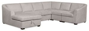 Envy 5-Piece Left-Facing Chenille Fabric Sleeper Sectional with Storage Chaise - Fog Grey