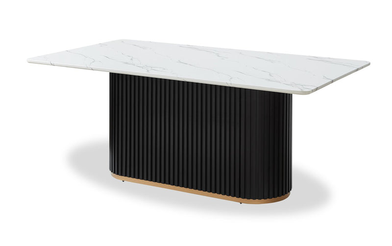 Kort & Co. Capri 5pc Dining Set with Table & 4 Chairs, Gold Accent, Pedestal Base, 72\"W - Black