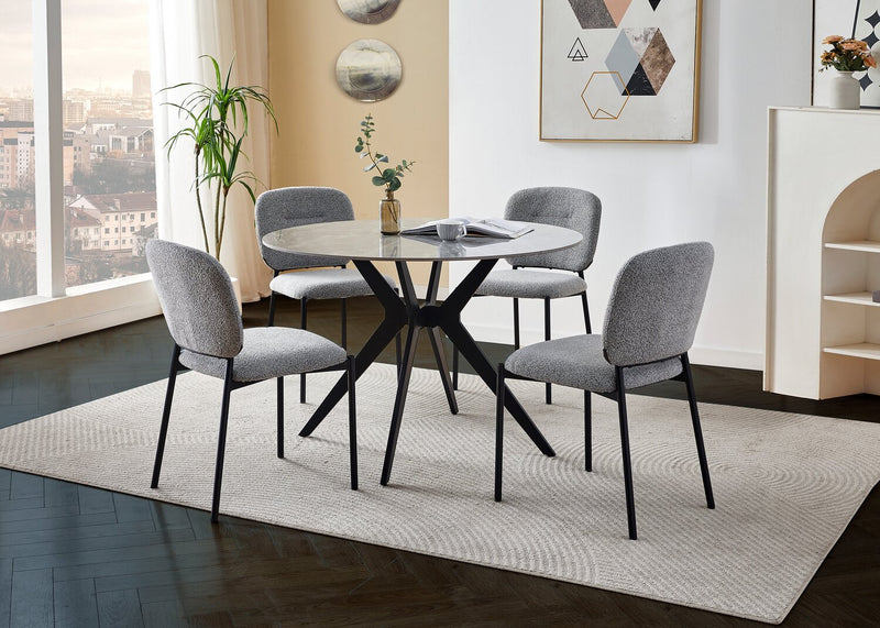 Luka Dining Table with Sintered Stone Top, Metal Base - 43.5\"W Round – Grey